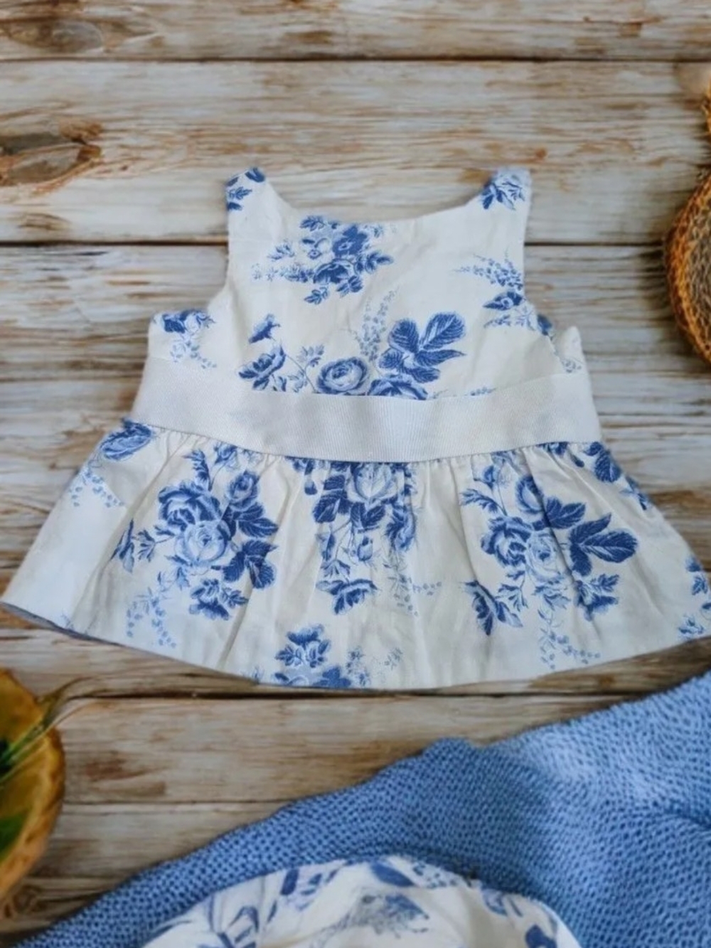 Janie and Jack White Blouse with Blue Floral Print
